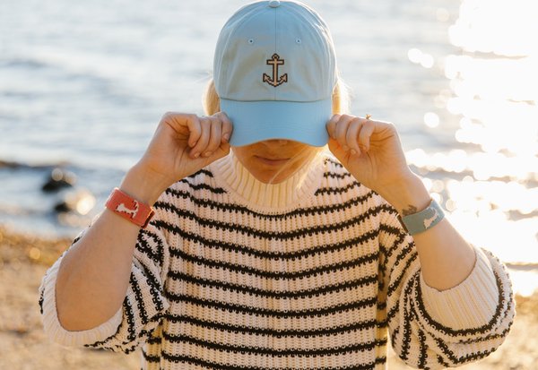 anchor on sky blue hat