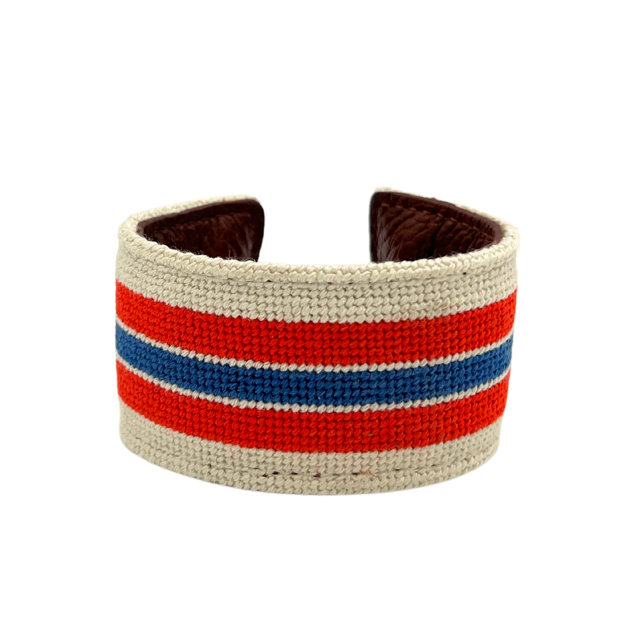 red, white, and blue needlepoint cuff