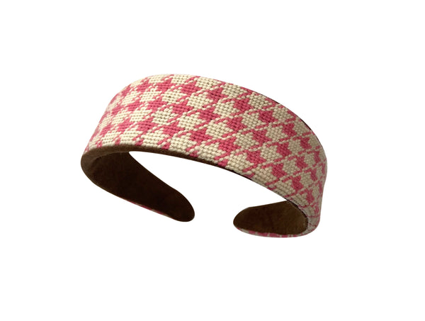 pink houndstooth needlepoint headband
