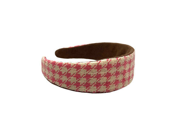 pink houndstooth needlepoint headband