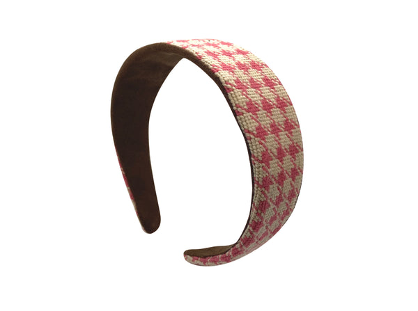 pink houndstooth needlepoint headband