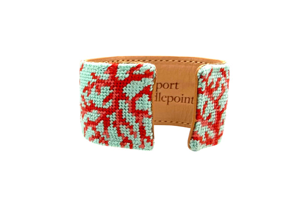 coral needlepoint cuff