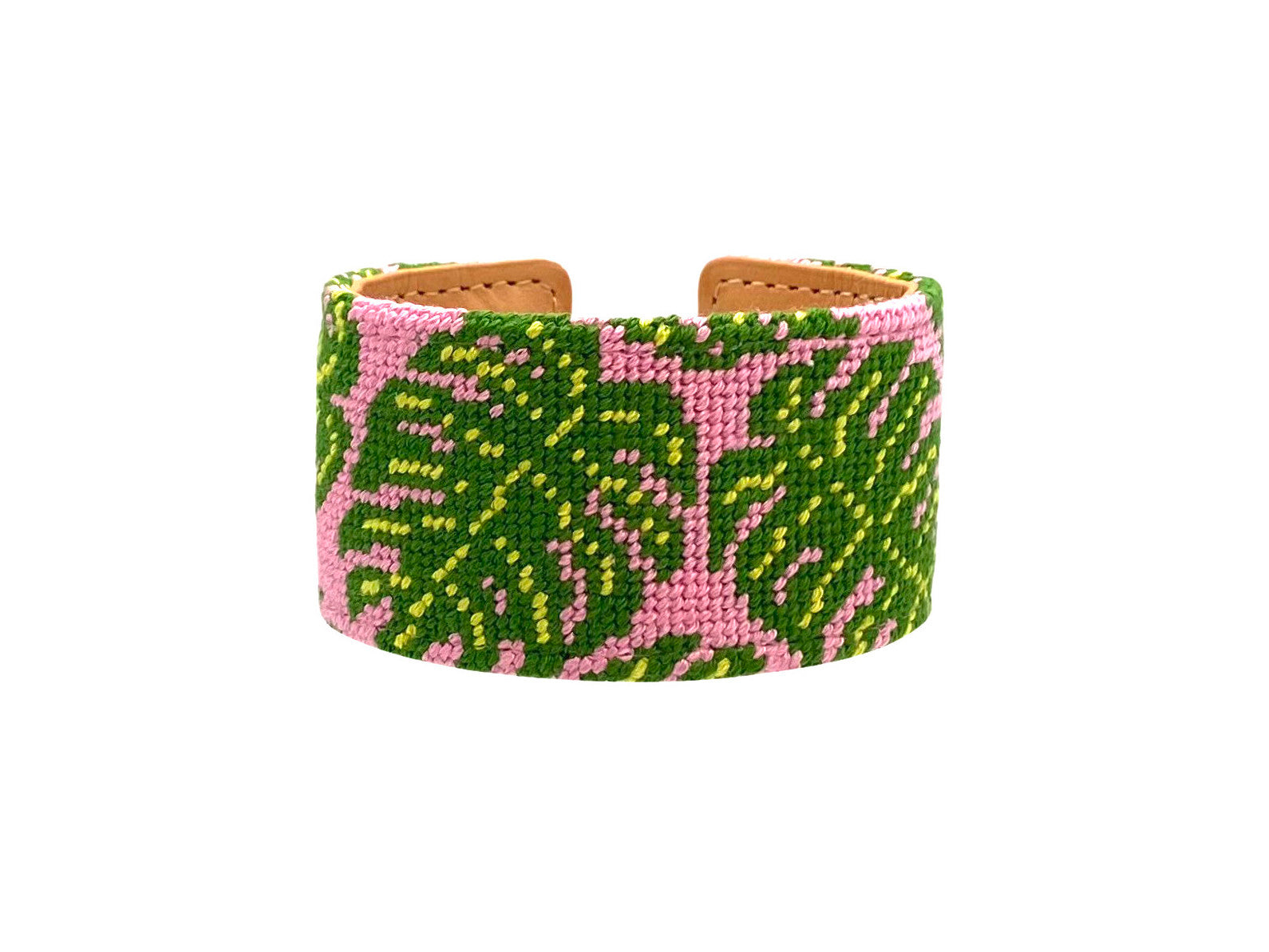 tropical leaves needlepoint cuff