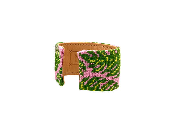tropical leaves needlepoint cuff