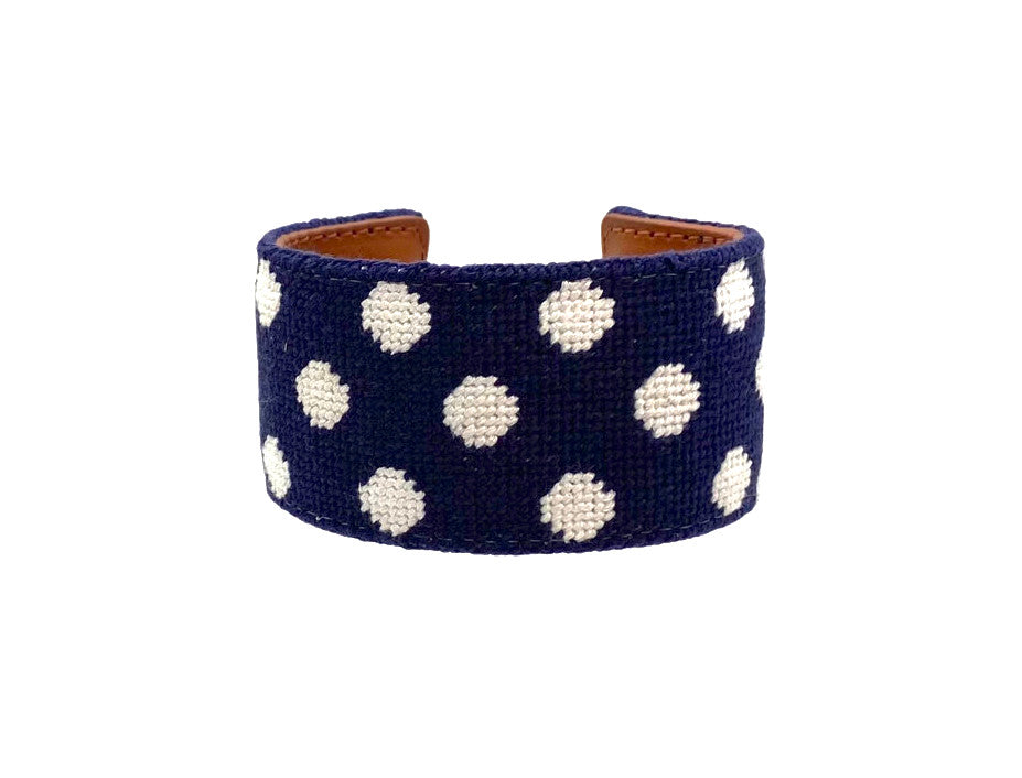 navy polka dot needlepoint cuff