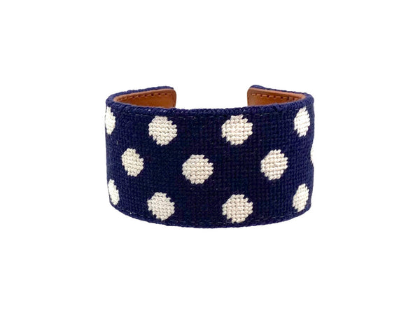 navy polka dot needlepoint cuff