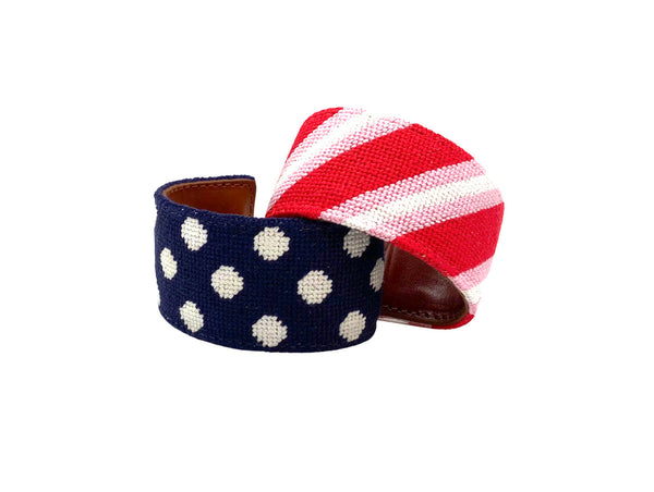 navy polka dot needlepoint cuff