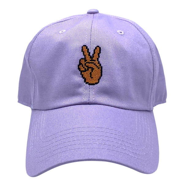 peace sign on lilac hat