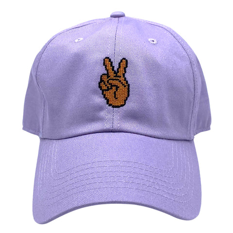 peace sign on lilac hat