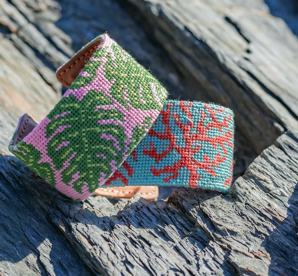 coral needlepoint cuff