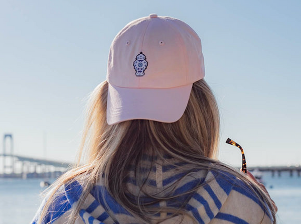 ginger jar on baby pink hat