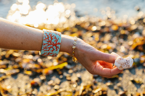 coral needlepoint cuff