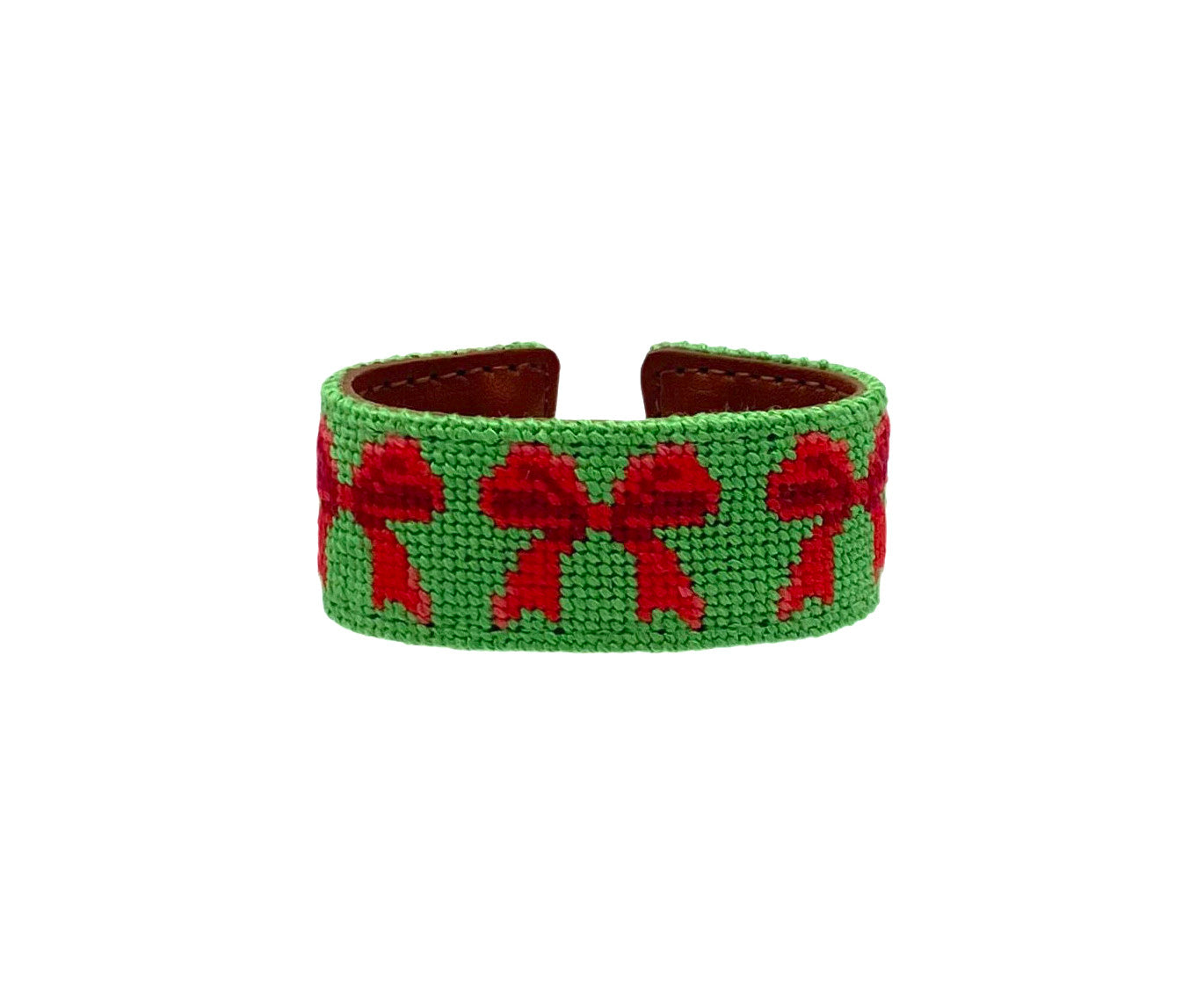 holiday bows slim needlepoint cuff